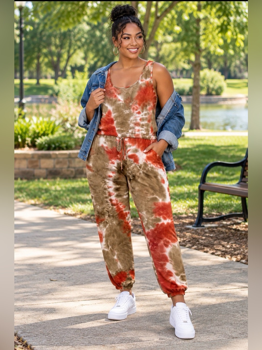 WEEK& Women’s Tie Dye Sleeveless Jogger Jumpsuit L